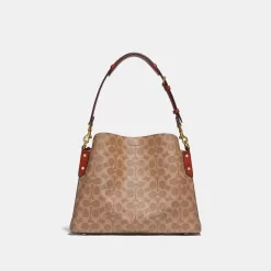 Coach Willow Shoulder Bag In Signature Canvas Shoulder Bag Women Brown Red