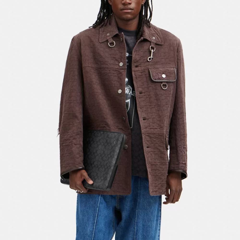 Coach Zip Around Laptop Case In Signature Canvas Travel Bag Men Gray Coach Zip Around Laptop Case In Signature Canvas Travel Bag Men Gray